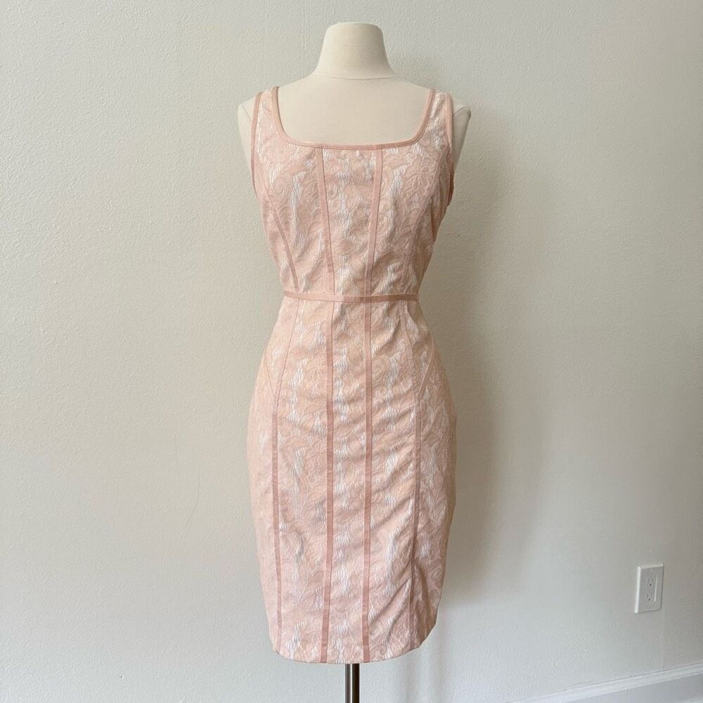 Cache VTG Dress Sleeveless Lace Satin Scoop Neck Sheath Dress Pastel Pink Size 1